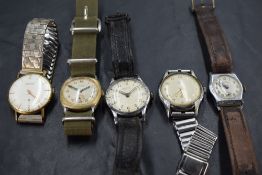 Five vintage wrist watches including Accurist, Rone, Ingersoll etc