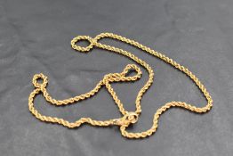 A yellow metal rope-twist chain, unmarked, 51cm, 12grams