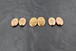 A pair of 9ct gold cuff-links, of oval form with engraved detail, marked 375, 3.7grams, sold