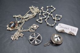 A selection of HM silver jewellery including a moss agate pendant with silver mount and chain,