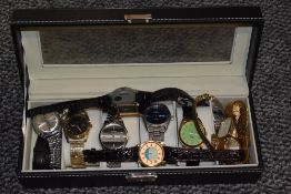 A watch box containing a selection of wrist watches including Sekonda, Seiko, Citizen, Sperina,