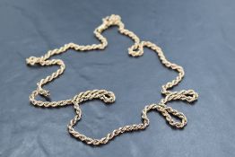 A 9ct gold rope chain with box clasp, approx 30' & 15.6g