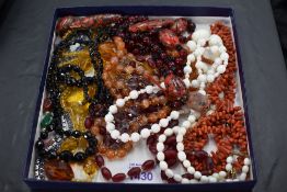 A small selection of vintage beads including branch coral, crystal, diamante etc