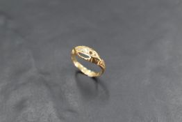 An 18ct gold and diamond set ring, missing two small diamonds, marked 18, ring size I, 1.8grams