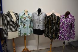 A mixed lot of vintage blouses, including 1950s striped example and bright florals, also included is