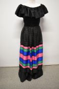 An early 1970s Jean Allen off the shoulder gown, having pink, blue, green and gold layer over