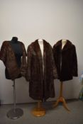 A vintage 1940s full length Coney fur coat and stole and a brown mole skin or similar coat.