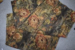A pair of 1960s cotton abstract printed curtains having autumnal hues, lots of fabric here to use