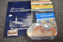 A selection of nautical items including Griffiths Cruising Toffee tin, Barrow built Submarines etc.
