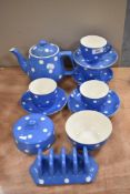 An early 20th century T G Green Blue Domino Polka Dot pattern part tea service teapot having