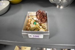 A small selection of Gold Tone and Gold plated jewellery, brooches and rings.