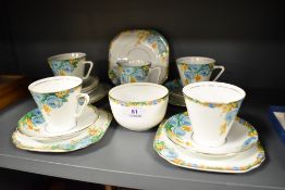 An Art Deco bone china part tea service in Bone China.