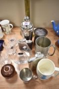 An assortment of cocktail items including Edinburgh crystal tumblers, dartington, brandy glass and a