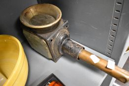 An antique unmarked motor car or carriage side lamp.