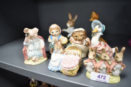 A Beswick Beatrix Potter figure of Cousin Rigby with seven Royal Albert Beatrix Potter figures