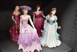 Four Coalport Ladies of Fashion figure studies including Amelia, Dianna, Alison and Belinda