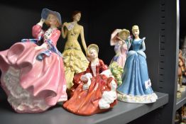 Five Royal Doulton figure studies including Cinderella DP1, Jessica HN5438, Miss Demure HN1402,