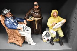 Three modern Royal Doulton figure studies including Taking Things Easy HN2677, Jovial Monk HN2144