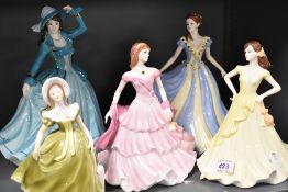 Four Coalport figurine studies including Thinking Of You, Birthday Wishes, Forever Yours, Gentle