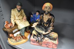 Three modern Royal Doulton figure studies including Lunchtime HN2485, Mendieant HN1365 and