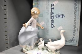 A Lladro figure group of a Girl feeding Geese No.5.503 with original box.