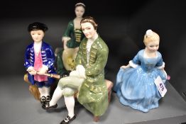 Four Royal Doulton Williamsburg collection figures including Gentleman HN2227, Lady HNHN2228, Boy