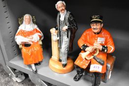 Three modern Royal Doulton figure studies including Judge HN2443, Lawyer HN3041 and Past Glory