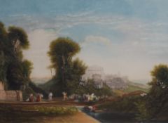 After John Cother Webb (1855-1927) coloured mezzotint engraving, figures in a Grecian landscape,
