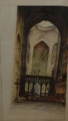 E.S. (20th century) an etching depicting Ely cathedral, indistinctly signed, 43 x 23cm, mounted