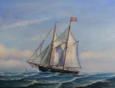 John Ambrose RSMA (British 1931-2010) oil on canvas, sailing clipper, signed lower right, within a