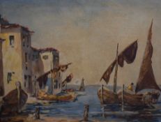 Van Meer, (20th century), an oil painting, Mediterranean sea port, signed, 45 x 60cm, golden oak