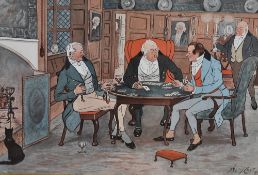 After Stanley Cock (20th century) a print depicting tavern gamblers, 33 x 49cm, dark oak framed