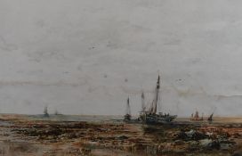Albert Pollitt (British 1856-1926) watercolours, fishing boats at low tide, faintly signed and dated
