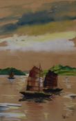 Siri, (20th century), a pair of pastel sketches, Chinese junks, indistinctly signed, 35 x 23cm,