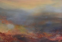 Jane Wallwork, (contemporary), four mixed media paintings, On the Edge, Lichen, Summit, and