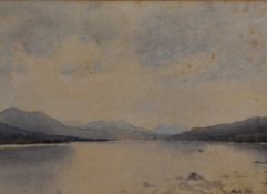 Edward J Barrett, (20th century), a watercolour, Lakes landscape, indistinctly attributed verso, and