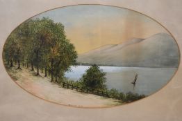 A Wright, a pair of 19th/20th century watercolours, oval, depicting Windermere Lake and Loch Ness,