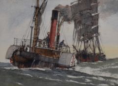 Frank Winston Shipsides (British 1908-2005) watercolours, shipping scene with paddle steamer