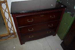 A modern mahogany three drawer bow front bedroom chest, width approx. 85cm