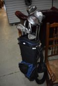 A selection of modern golf clubs and bag including ibis Hurricane, Hippo Plus, Mitsubishi and