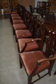 A set of eight (six plus two) mahogany Chippendale revival dining chairs