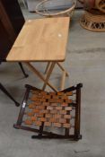 A modern folding beech table and an interesting stained frame vintage stool