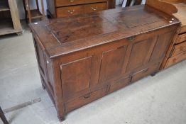 A Period oak coffer , having three drawers to base, width approx. 140cm, height 80cm, depth 52cm