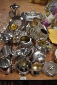 A selection of flat ware, including tureen, toast rack, glass lined condiment dish etc.