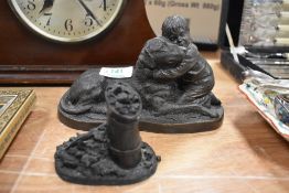 A Heredities 'Peter and Podge' figurine, and a mined coal study of a coal scuttle.