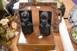 A trio of vimntage treen items, to include intricately carved tray, having decoration of leaves to