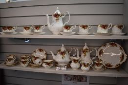 A selection of Royal Albert old country roses table ware, comprising; tea and coffee pots, cups
