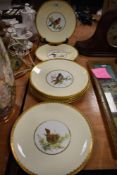 Nine circa 1870s-90s Mintons plates, having hand painted with various bird designs to centres of