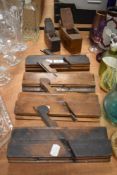 Four antique hard wood moulding planes, named Bronsteell and Mathieson, Edinburgh and two other