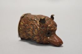 A 19th century patinated copper fox head vesta case, AF.